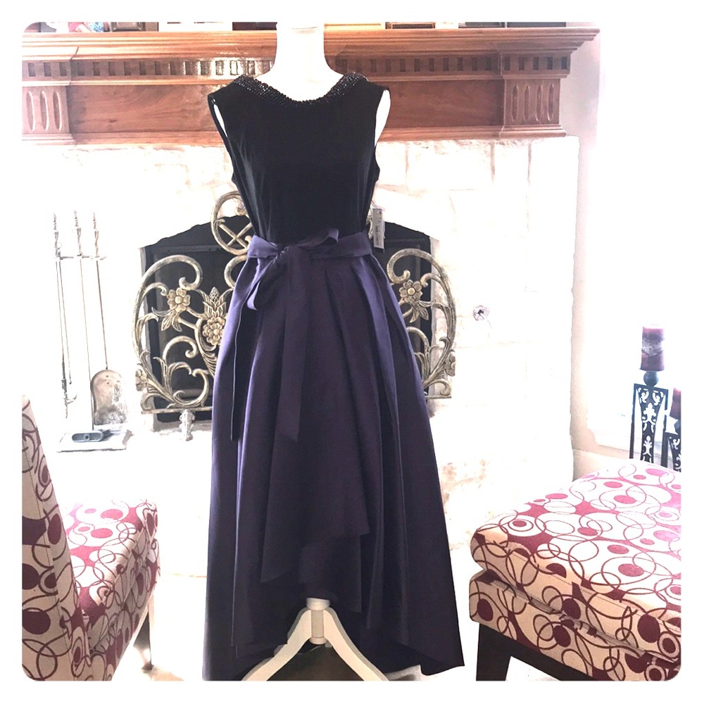 NWT prom/Hoco Black/purple hi/low dress Sz-8